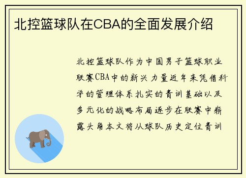 北控篮球队在CBA的全面发展介绍